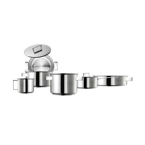 SAN IGNACIO Set Pentole 5 Pezzi + Set 3 Padelle – Acciaio Inox E Alluminio Pressato Con Antiaderente – Adatto Induzione