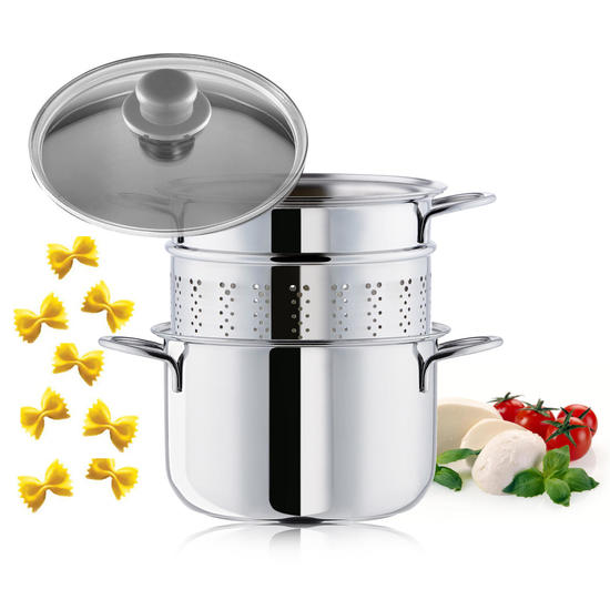 Set di 3 separatori per pentole familiari - Risparmia spazio ed energia in  cucina. 3 componenti in acciaio inox da 22 cm. Pasta, verdure, patate, uova